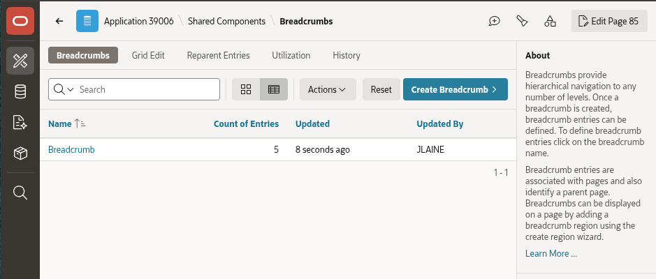 APEX Application Breadcrumbs