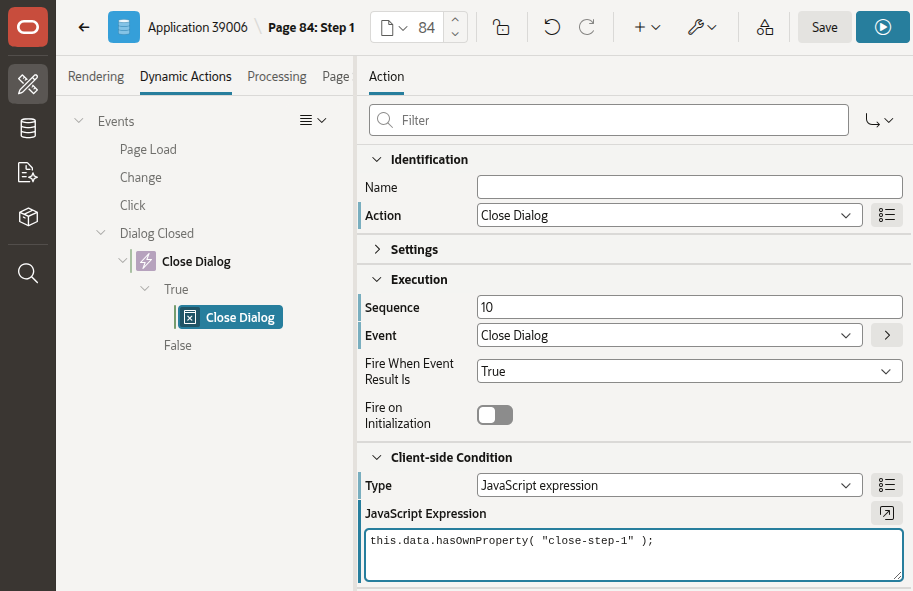 First Drawer Page Dynamic Action Event