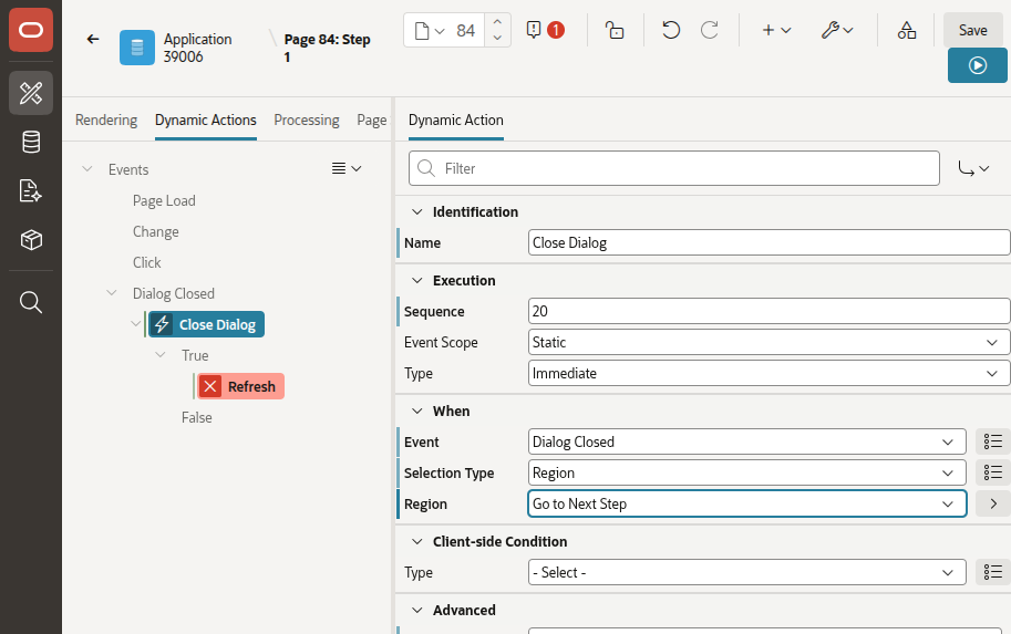 First Drawer Page Dynamic Action